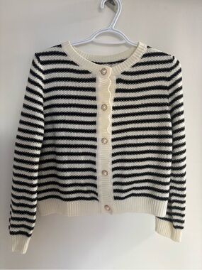 Striped Black and Cream Pearl-Button Cardigan